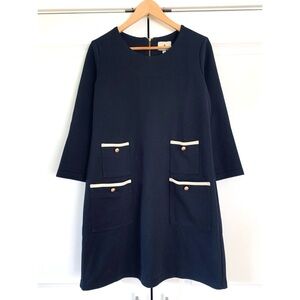 Tuckernuck Francoise Mod Mini Dress Black Pocket Shift 3/4 Sleeve NEW Size M